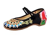 AvaCostume Women's Buddhism Totem Embroidery Casual Mary Jane Shoes, Black, 41