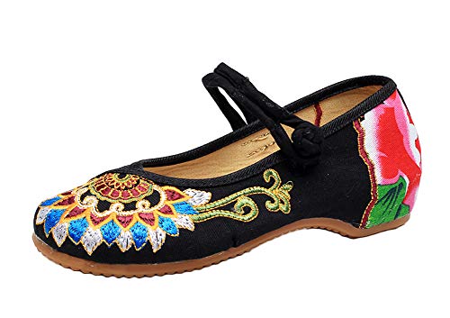 AvaCostume Women's Buddhism Totem Embroidery Casual Mary Jane Shoes, Black, 41