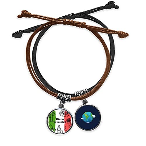 Pulsera de México de cuero ajustable con amuleto de cactus y cuerda trenzada para uso diario