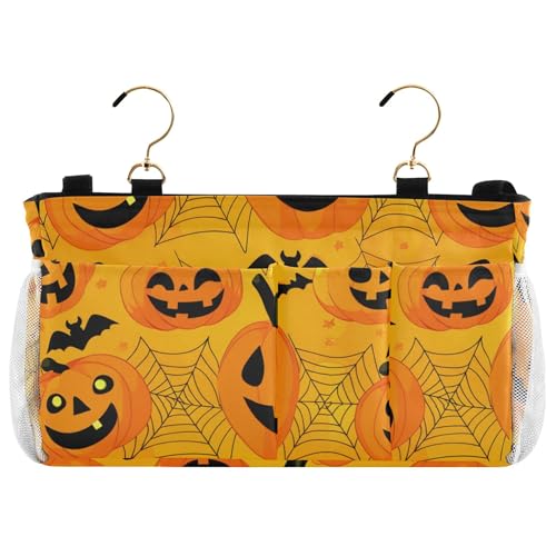 Burbuja Happy Halloween Pumpkins Bedside Caddy Hanging Storage Organizer with 2 Straps and Hooks for Home College Dorm Bunk Bed Hospital Bed Crib