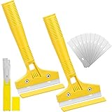 4 Inch Razor Blade Tile Scraper Floor Wall Scraper Razor Blade Scraper with 10 Pieces Replacement Razor Blades for Removing Wallpaper, Sticker Glue Paint Floor Adhesive 2 Pieces (Yellow)