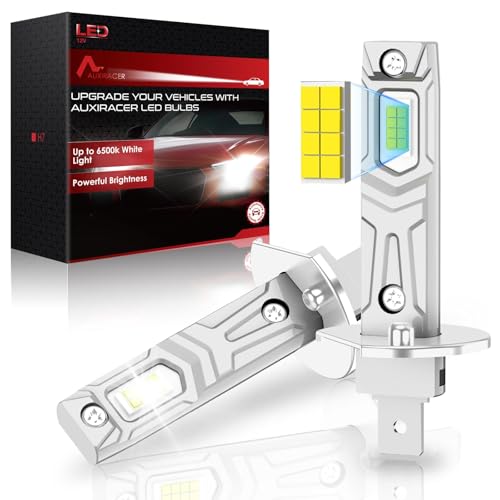 AUXIRACER Lampadine H1 LED, 30000LM Lampade Fari per Auto o Moto 12V, H1 LED Dimensioni Mini 1:1, 500% luminosità 6500K Luce Bianca Plug and Play, Pacco da 2