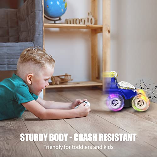 سيارة بهلوانية بجهاز تحكم عن بعد من كيزيفن، سيارة بهلوانية تدور 360 درجة مع اضواء ملونة ومفتاح موسيقى، قابلة لاعادة الشحن للاولاد والبنات