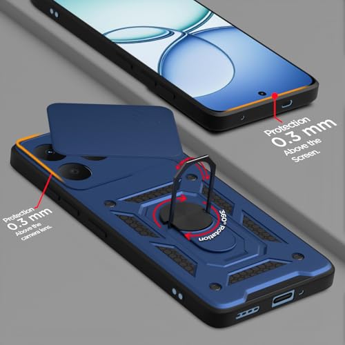 Image of Pikkme Back Cover for Realme 15T 5G / Realme Narzo 90 5G | 360 Protection Case | Sliding Camera Shield Cover & Ring Holder Stand D10 Tough Armor Bumper Case (Blue)