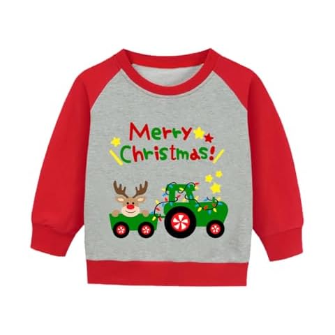 DDSOL Toddler Boy Christmas Sweatshirt Ugly Xmas Shirt Clothes Raglan Long Sleeve Colourful Bulb Merry Christmas Reindeer Truck Holiday Kids Sweater Tops 2T Cover
