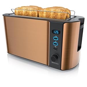 Arendo - Roestvrij stalen broodrooster met lange sleuf 4 sneden - ontdooifunctie - warmte-isolerende behuizing - met geïntegreerd opzetstuk voor broodjes - 1500W - kruimellade - display met resterende