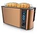 Produktbild Arendo - Edelstahl Toaster Langschlitz 4 Scheiben - Defrost Funktion - wärmeisolierendes Gehäuse - mit integriertem Brötchenaufsatz - 1500W - Krümelschublade - Display mit Restzeitanzeige - Kupfer
