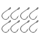 Fawfose Barbed Fishing Hooks, High Carbon Steel Fish Hooks 50PCS with Eyelet, Point Thick Flat Body for Carp Grass Carp Silver Bighead River Lake Angling (6#)