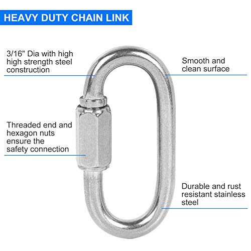 20Pack Quick Link 3/16”, Stainless Steel Chain Link, 330Lbs Load Oval Locking Carabiner Keychain Connector, Small Threaded Quick Chain Clip For Pet, Backpacks, Key Ring, Dog Leash, Water Bottles #TOP3