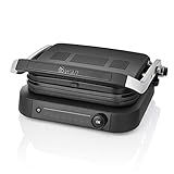 Swan Stealth SP22140BLKN Smart Grill Parrilla Digital, Tapa Basculante, Apertura 180º, 6 Modos de Cocción, Indicador del Progreso, Sensor de Grosor, Placas Antiadherentes Extraíbles, Negro Mate, 2100W