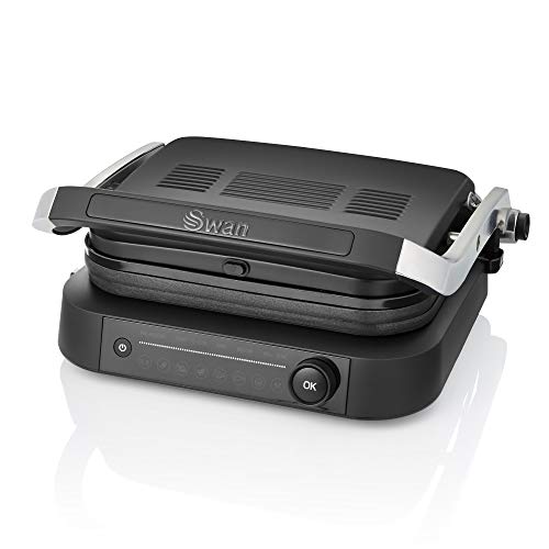 Swan SP22140BLKN Stealth Smart Grill with Smart Cooking Sensors, Detachable Grill Plates, Pre Set Cooking Options, 2100W, Matte Black