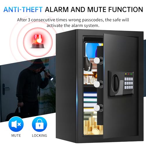 3.3 Cuft Large Fire Proof Safes for Home Use, Personal Fire Safe Box with Electronic Keypad and Spare Key, Removable Shelf, Digital Home Safe Fireproof Waterproof for Cash Documents Valuables