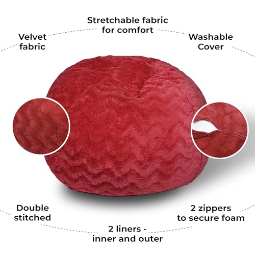 RUITONGINTL Red Faux Fur Bean Bag Chair, 4ft, Plush and Stretchy, Easy-Clean Cover, Filled with Shredded and Memory Foam, Comfortable Seating for Bedroom, Living Room, and Game Room, for All Ages - Image 5