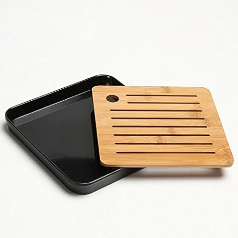 Hoobar Bamboo Kung Fu Tea Tray Table Serving Tray Chinese Style Water Storage (Black) Cover