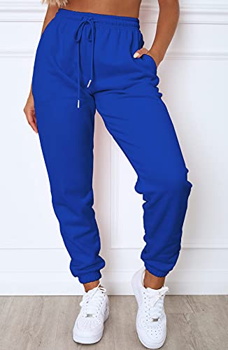 Waitfairy Womens Sweatpants High Waisted Drawstring Jogger Sweat Pants With Pocket Blue M #TOP1