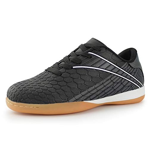 Hawkwell - Hawkwell Kids Athletic Comfortable Indoor Soccer Shoes(Toddler/Little Kid/Big Kid), Black PU, 3.5 M US - -5%