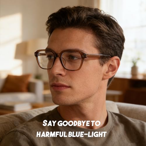 Image of Dollger Blue Light Glasses Men Vintage Thick-Framed Rectangle Non-Prescription, For Computer,Gaming, Phone Use