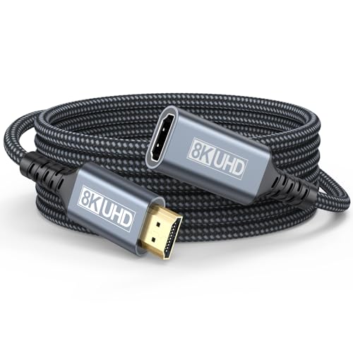 ApoJodly 8K HDMI Extender Cable 6FT, 48Gbps HDMI Extension Cable Female to Male Adapter Support 8K@60Hz/4K@144Hz/Dynamic HDR/eARC, Compatible with Fire Stick/Roku Stick/HDTV/Monitor/Laptop/PS5/PS4