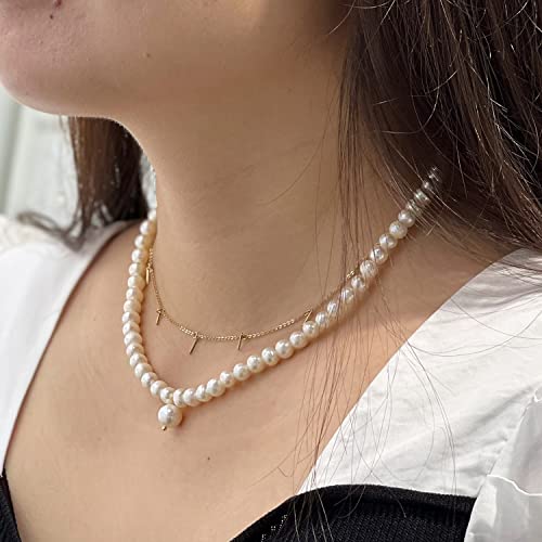 Round White Freshwater Pearl Necklace For Women Men Dainty Gold Pearl Choker Necklace With Charms Cultured Simple Pearl Drop Necklace Brides Jewelry-Pearl Charm #TOP3