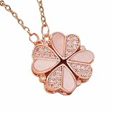 Unified Jewellery Collar con colgante de trébol de cuatro hojas de estilo de lujo que se puede abrir, con colgante de pétalo de corazón rosa en tono oro rosa, cadena de eslabones para mujer 1697