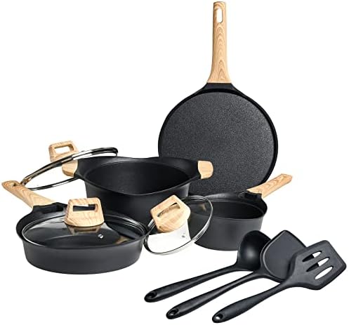 ESLITE LIFE Pots and Pans Set Nonstick Kitchen Cookware Set, Cast Aluminum Shot Peening Craft Long-lasting Nonstick, 10-Piece