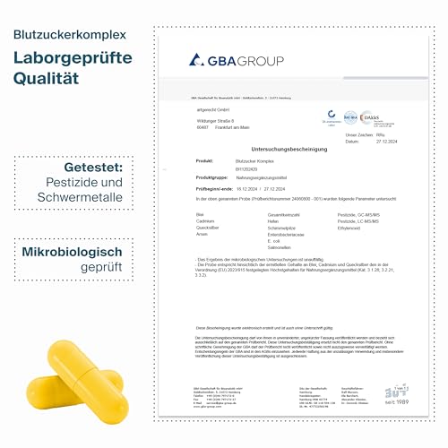 BLUTZUCKER KOMPLEX – 30 Kapseln mit Chrom zur Regulierung des Blutzuckerspiegels | Mit ALA, Grüntee-Extrakt EGCG, Berberin & Myo-Inositol | Unterstützt Stoffwechsel & Energie | Vegan & glutenfrei