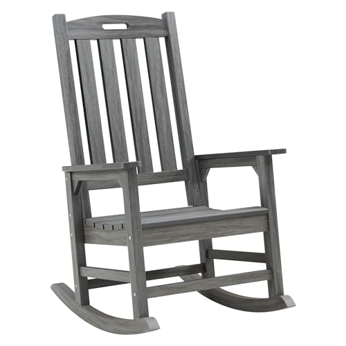 Image of Psilvam Oversized Outdoor Rocking Chair, HDPE Porch Rocker (Dark Grey)
