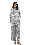 ATTNICO Women's Viscose Rayon Night Suit | White Flower Print | Soft & Stylish Sleepwear Set | Comfortable Top & Bottom Set (X-Large)