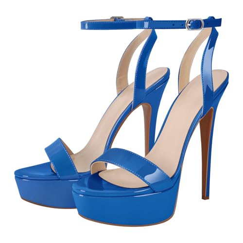 Image of Platform Stiletto High Heels for Women, Round Open Toe Ankle Strap Sexy Heeled Sandals for Wedding Party Dress