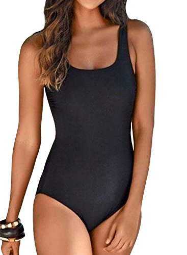 GOSOPIN Damen Badeanzug Einteiliger Badeanzug Gestreift Beachwear Farbverlauf Konzeptionelle Muster Farbblock Bademode Rückenfrei A-Linie Oberteile One Piece, Schwarz, L