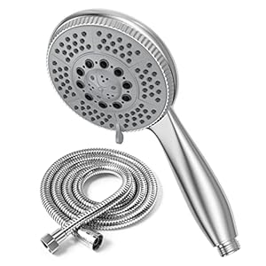 Vinabo Douchekop + 1,5 m slang van staal, 5 functies, multifunctionele douchekop met hoge druk, ABS-chroom, antikalk-douchekop met sproeier