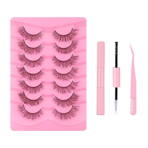 FAIRYGATE Eyelashes Natural False Eyelashes Strip Lashes Fluffy Eyelash Faux Mink Lash Wispy Lashes Soft Thick 7 Pairs with Glue and Pink Tweezers B5309