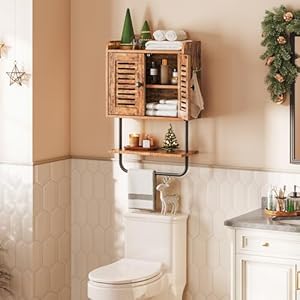 HOOBRO Medicine Cabinet, Double Doors Bathroom Wall Cabinet with Towel Bar, Adjustable Shelf, 2 Hooks, Over The Toilet Storage Cabinet, for Bedroom, Kitchen, Rustic Brown BF46CW01 HOOBRO Medicine Cabinet Double Doors Bathroom Wall Cabinet with Towel Bar Adjustable Shelf 2 Hooks Over The Toilet Storage Cabinet for Bedroom Kitchen Rustic Brown BF46CW01