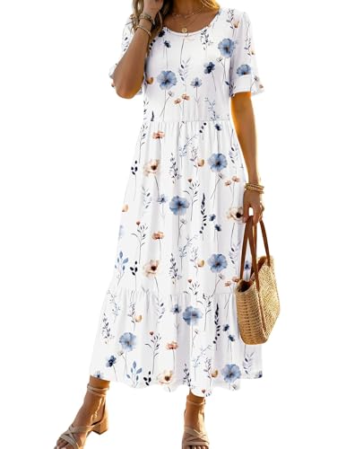 Image of Zeagoo Womens Summer Dresses 2026 Casual Midi Dress Flowy Sundress Ruffle Short Sleeve Tiered Dresses A Line Boho Dress