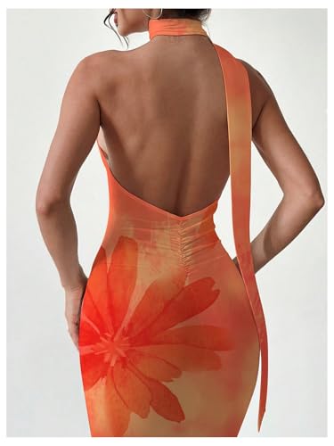 Image of Floerns Women's Halter Neck Sleeveless Backless Bodycon Dress Cocktail Party Maxi Dresses