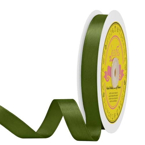 Image of Double Face Moss Green Satin Ribbon 5 /8 inch X 50 Yards Polyester Moss Ribbon for Gift Wrapping Very Suitable for Weddings Party Invitation Decorations and More