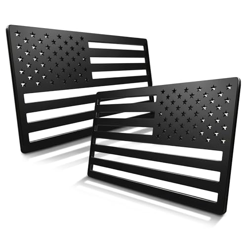 Image of 3D Embossed ABS Plastic Black American Flag Decal for Car - 1 Pair 6.2 inchx3.9 inch | Matte Black Finish | UV-Proof, Waterproof US Flag Stickers | Patriotic Decals for Truck, SUV, Motorcycle, Laptop
