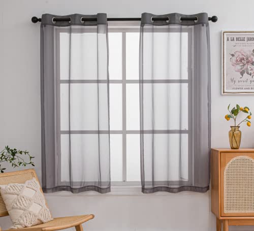 Pi Short Sheer Curtains 63 Inches Long With Grommet,Casual Voile Sheer Window Curtain For Dinning Room/Kitchen 2 Panels (W42 X L63, Dark Grey) #TOP2