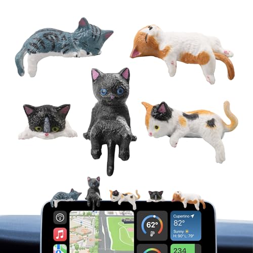 Ortviai 5 Figuras Mini de Gatos Decorativas, Adorno Pequeño para Monitor y Salpicadero del Coche, Figuritas de Resina para Escritorio, Oficina y Hogar, Decoración Compacta Estilo Gatito