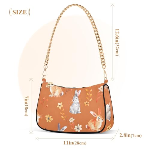 Clutch Shoulder Bags Tote Evening Purse Handbags for Women Bunny Rabbit Orange Cute Hobo Bags with Zipper Closure3