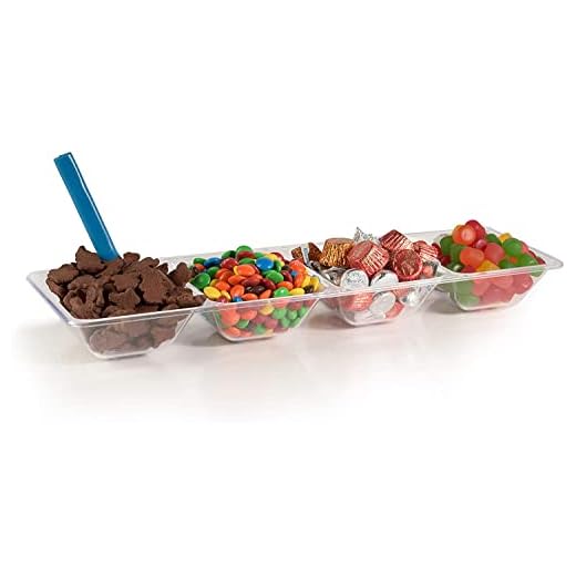 Exquisite 6 Count clear Plastic Compartment Tray For Parties Heavy Duty Serving Tray With Compartments For Food Disposable Sectional Party Trays And Platters 7 In. X 16 In. Candy Dish