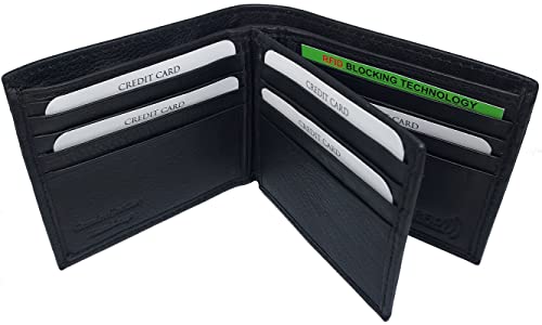 Paul & Taylor Mens RFID Protected Genuine Leather BiFold Wallet Center ID Flap 12 Credit Card Slots 3 Hidden Pocket 2 Zipper Compartment Divided Currency Compartment Key Holder #208 (Black), (P51208)4