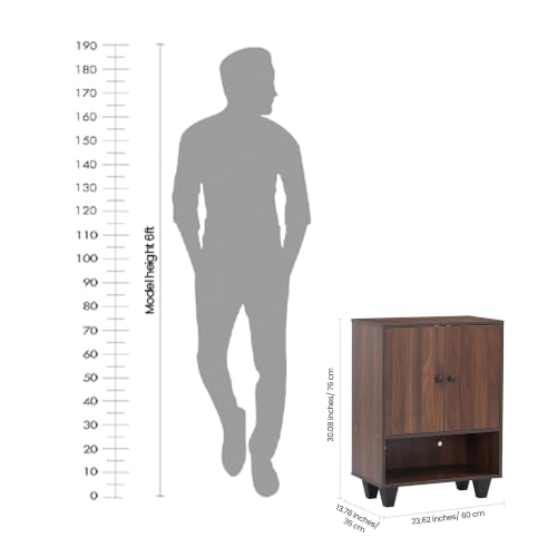 Image of Royaloak Cosmos Shoe Rack with 2 Door Storage, Engineered Wood, Melamine Finish, Wooden with Sturdy Construction, with Back Sheet for Support & Optimized Depth