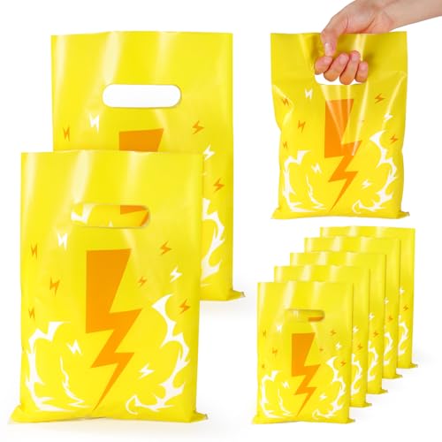 50uds Bolsas de Regalo de Fiesta Dibujos Animados, Temática Relámpagos Amarillos Bolsas Golosinas con Asa Decoración Cumpleaños para Niñas Niños