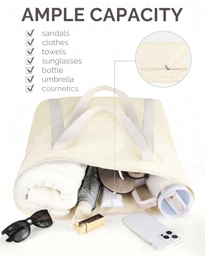 Image of HOMESPON Beach Bag Large Waterproof Sandproof Tote for Women with Zipper and Mesh Pockets