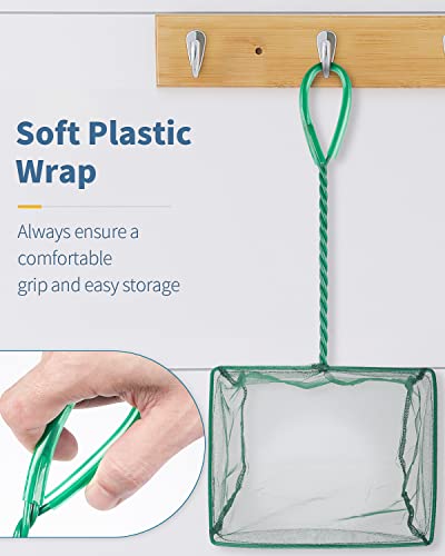 Image of Pawfly Aquarium Fish Net with Braided Metal Handle Square Net with Soft Fine Mesh Sludge Food Residue Wastes Skimming Cleaning Net for Fish Tanks Small Koi Ponds and Pools