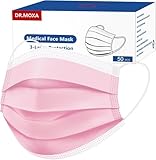 DR.MOXA 50Pcs Pink Disposable Medical Face Masks, 3 Layers Safety Mask for Adults Teenagers Daily Use