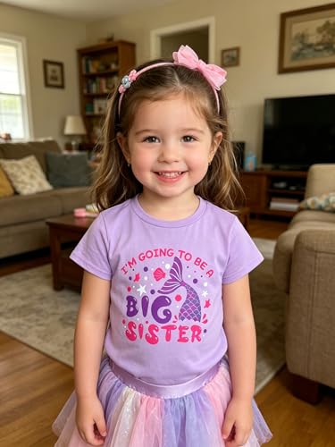 Image of Funnycokid Big Sister Shirts for Girls Pregnancy Announcement Toddler Promoted to T-Shirt 1-7 Years