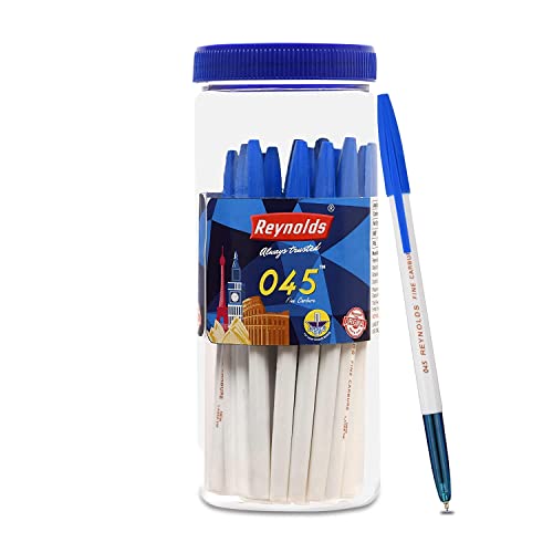 Reynolds 045 Carbure, tarro de 25 bolígrafos azules de 0.7 mm con rendimiento preciso