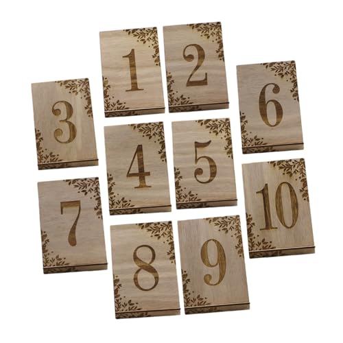 IMIKEYA Números de Mesa para Bodas del 1 al 10 en Madera Rústica, Soporte Incluido para Decoración de Eventos